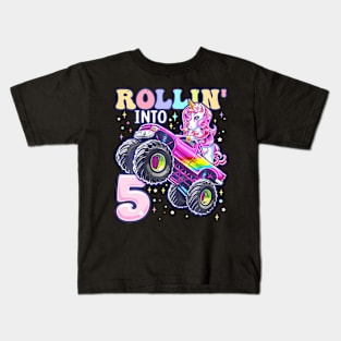 Unicorn Monster Truck 5Th Birthday 5 Year Old Girls Party Kids T-Shirt